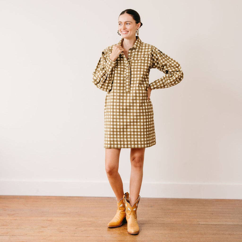 Painted Gingham Marlowe Dress: Moss