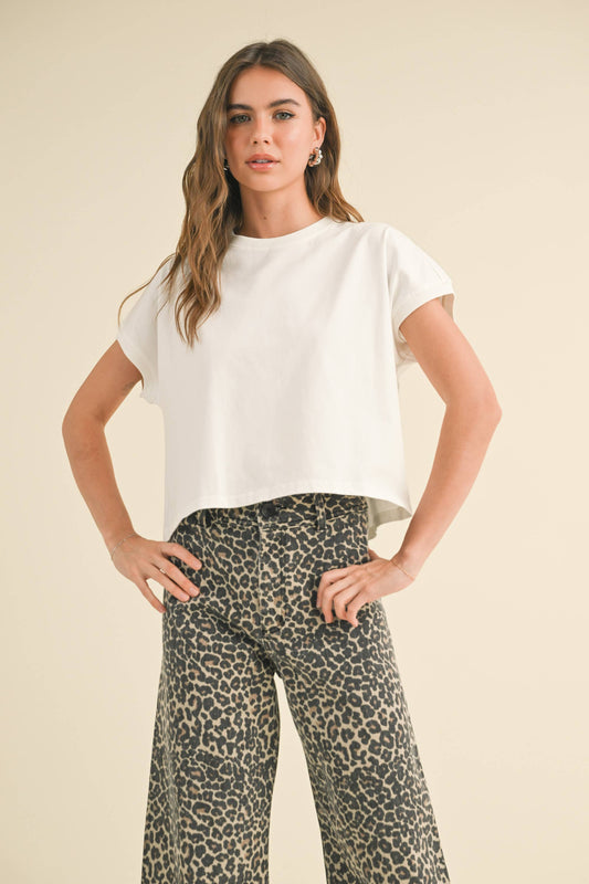 WASHED SHORT SLEEVE TOP: White