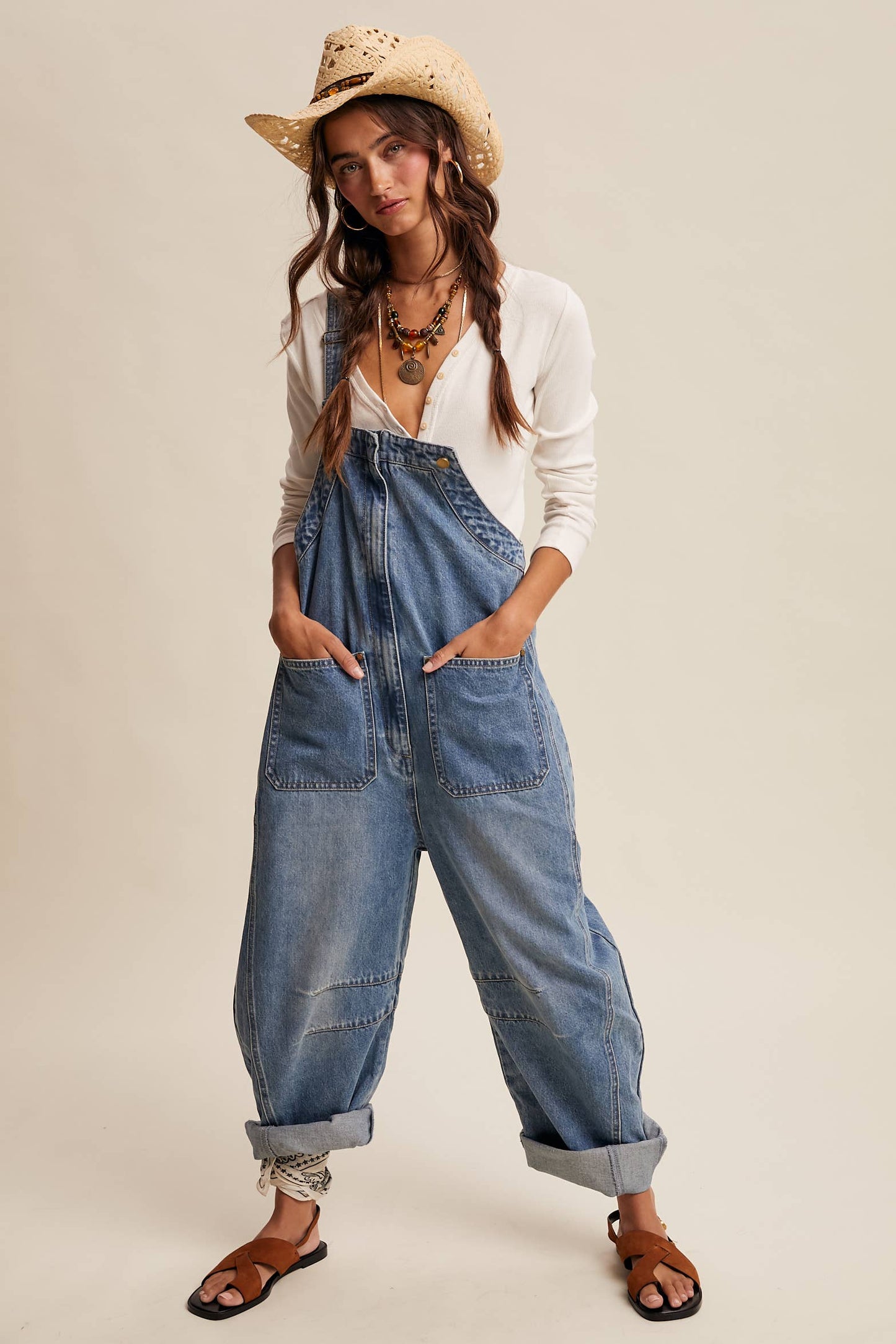 Wide-Leg Denim Overalls: Sunwashed Blue