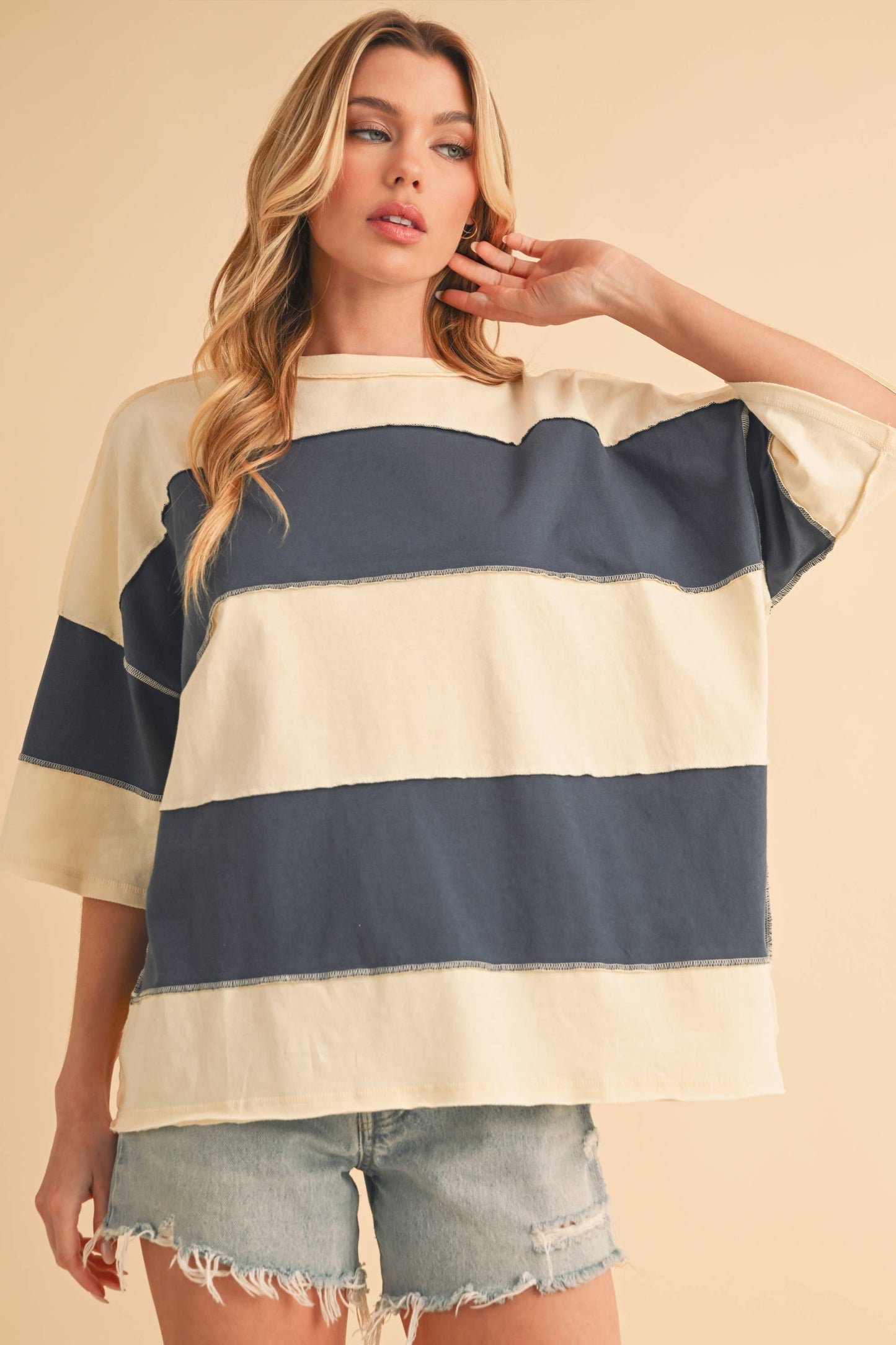 Polly Color Block Top: Navy