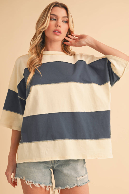 Polly Color Block Top: Navy