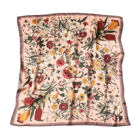 Satin Floral Print Square Scarf: Pink