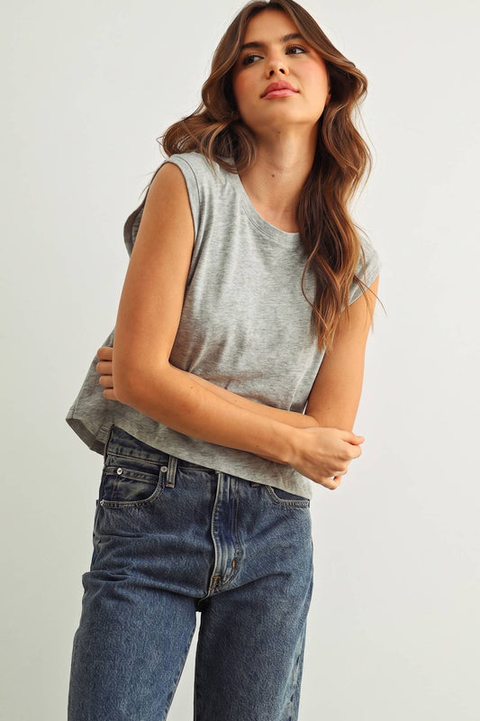 ROUND NECK SLUB TOP: HEATHER GREY