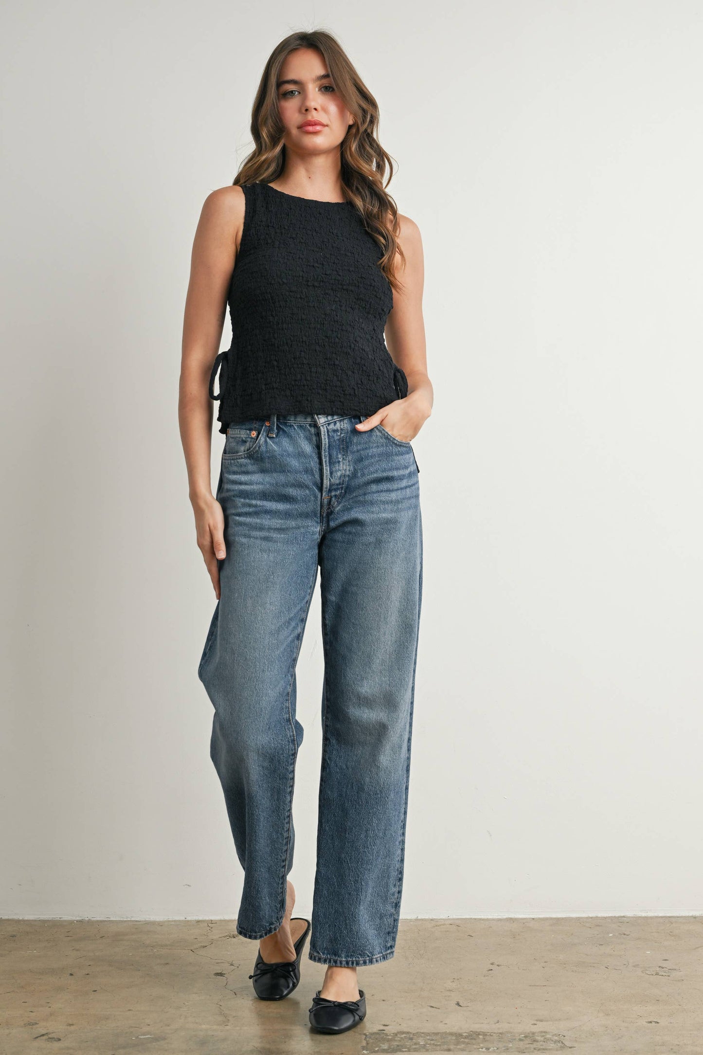 Crimson Texture Tie-Top: Black / M