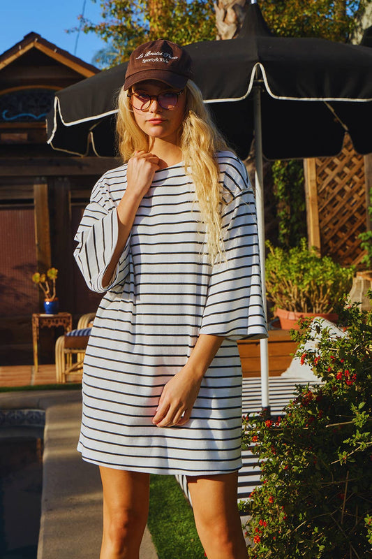 Oversized Striped T-shirt Dress: White/Black