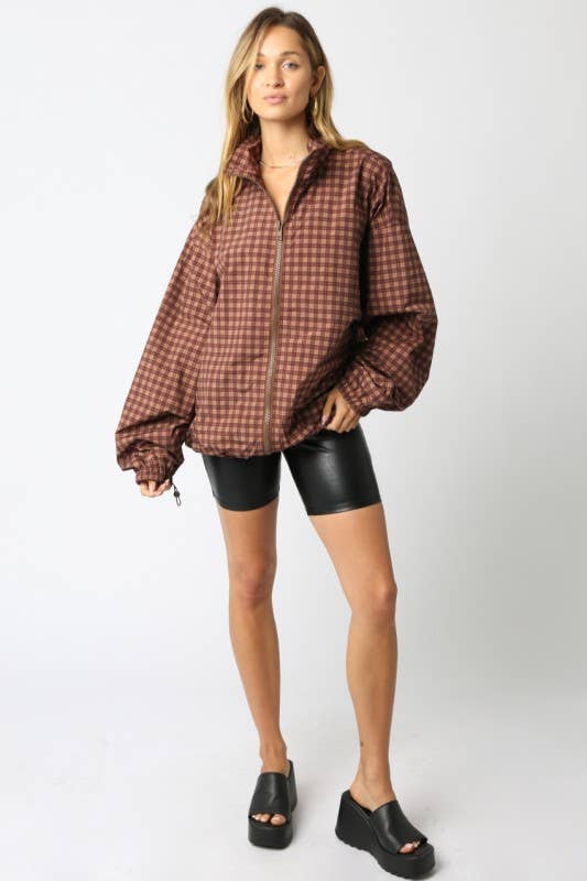 Diya Gingham Jacket: Brown