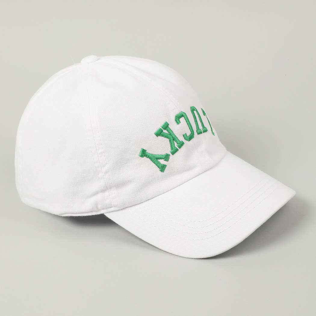 LUCKY Upside Down Embroidery Baseball Cap: White