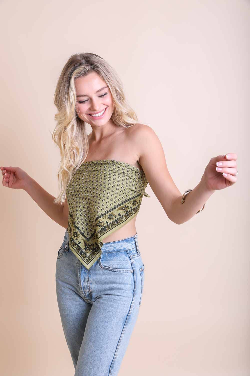 Oversized Cotton Bandana Scarf – Vintage Boho Style: Olive