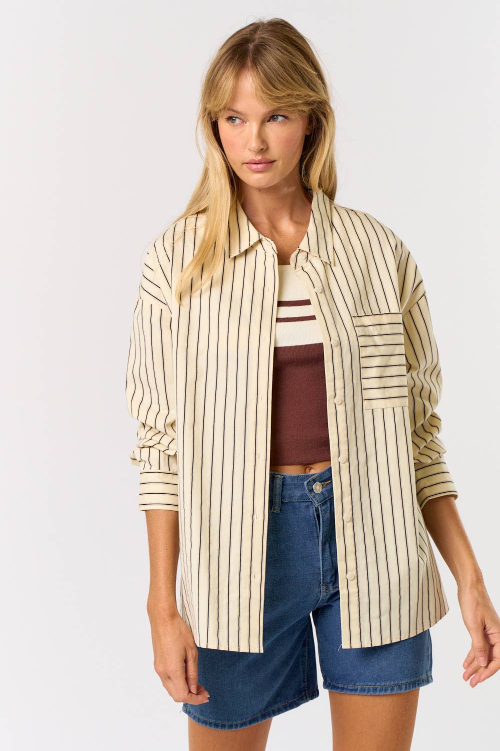 Striped Oversized Shirt : ECRU