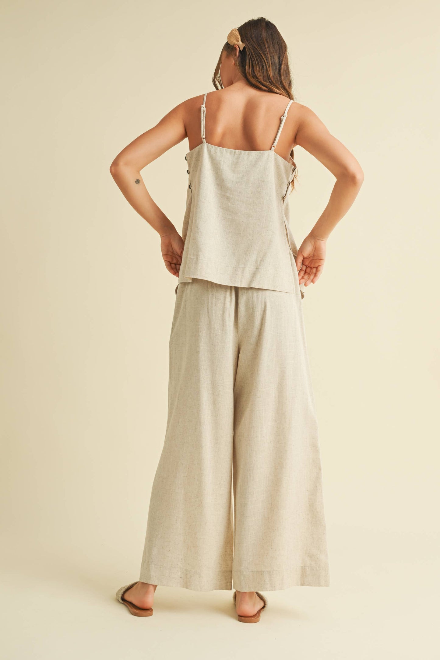 TUNIC SQUARE NECK CAMI AND LONG WIDE LEG PANTS SET