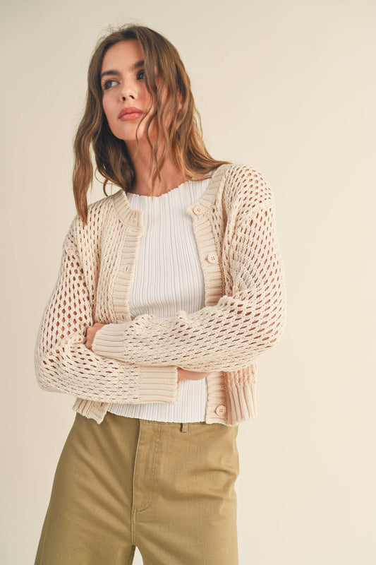 CROCHET KNITTED BUTTONDOWN CARDIGAN