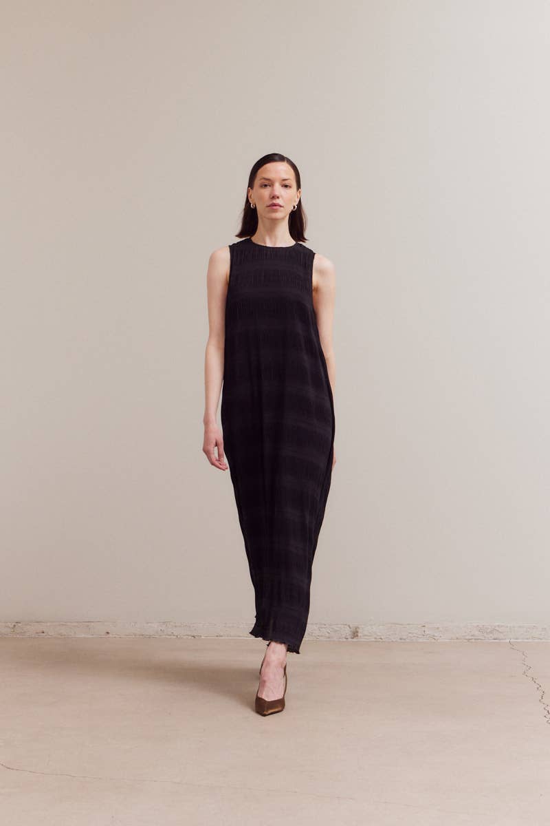 PRE ORDER- ships 11/15 PLEATED CHIFFON DRESS: CHOCOLATE