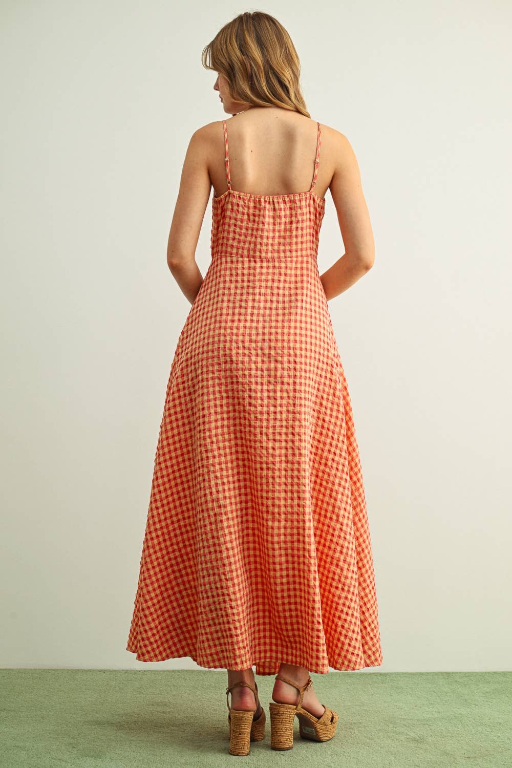 GINGHAM PATTERNED LONG DRESS: ROSE