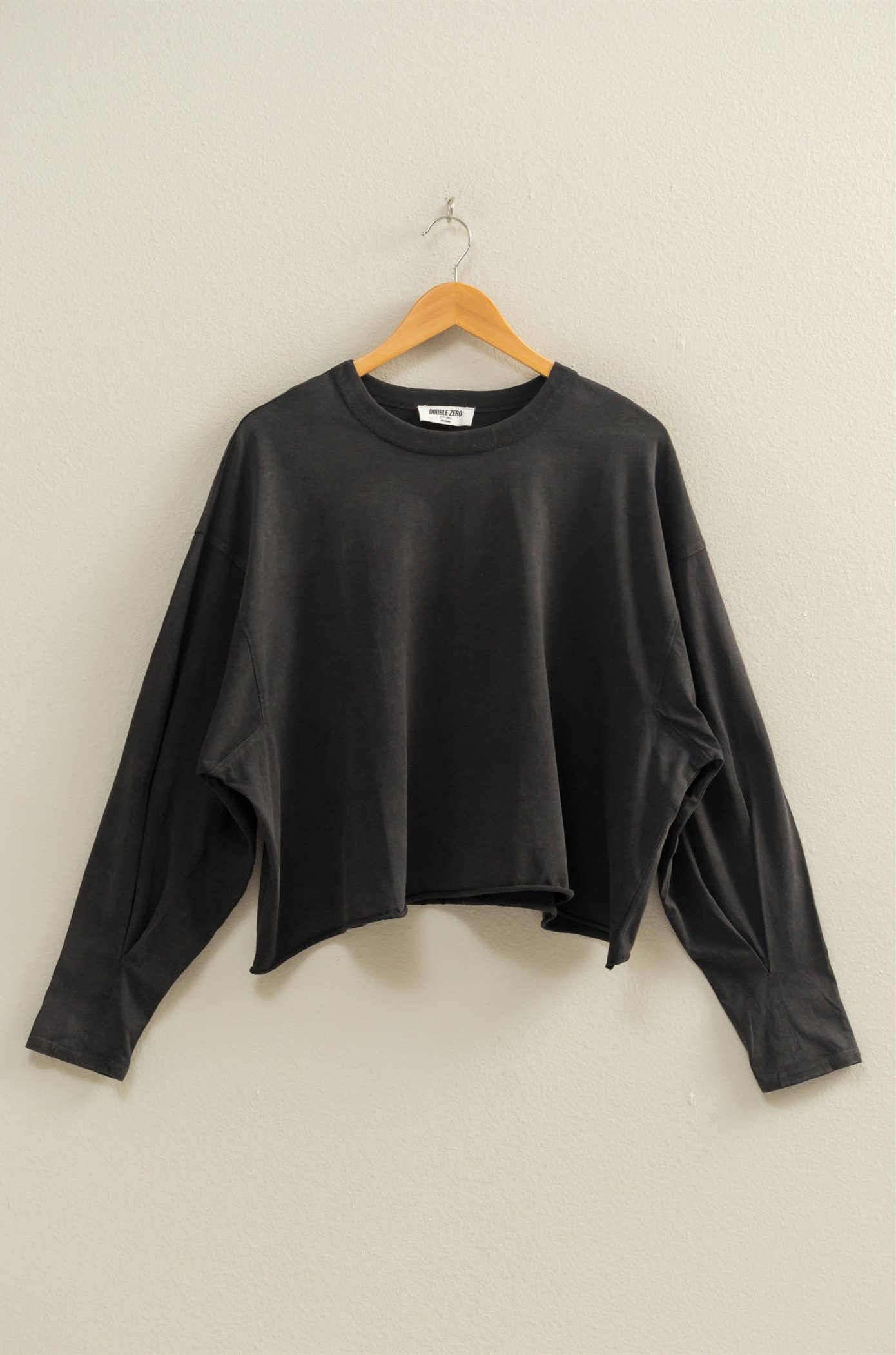 Washed Oversized Long Sleeve Top: BLACK