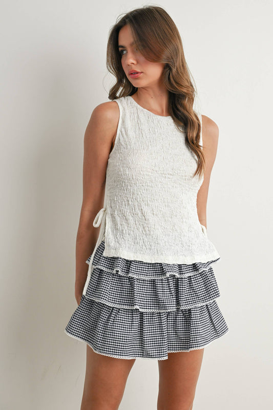 Crimson Texture Tie-Top - White