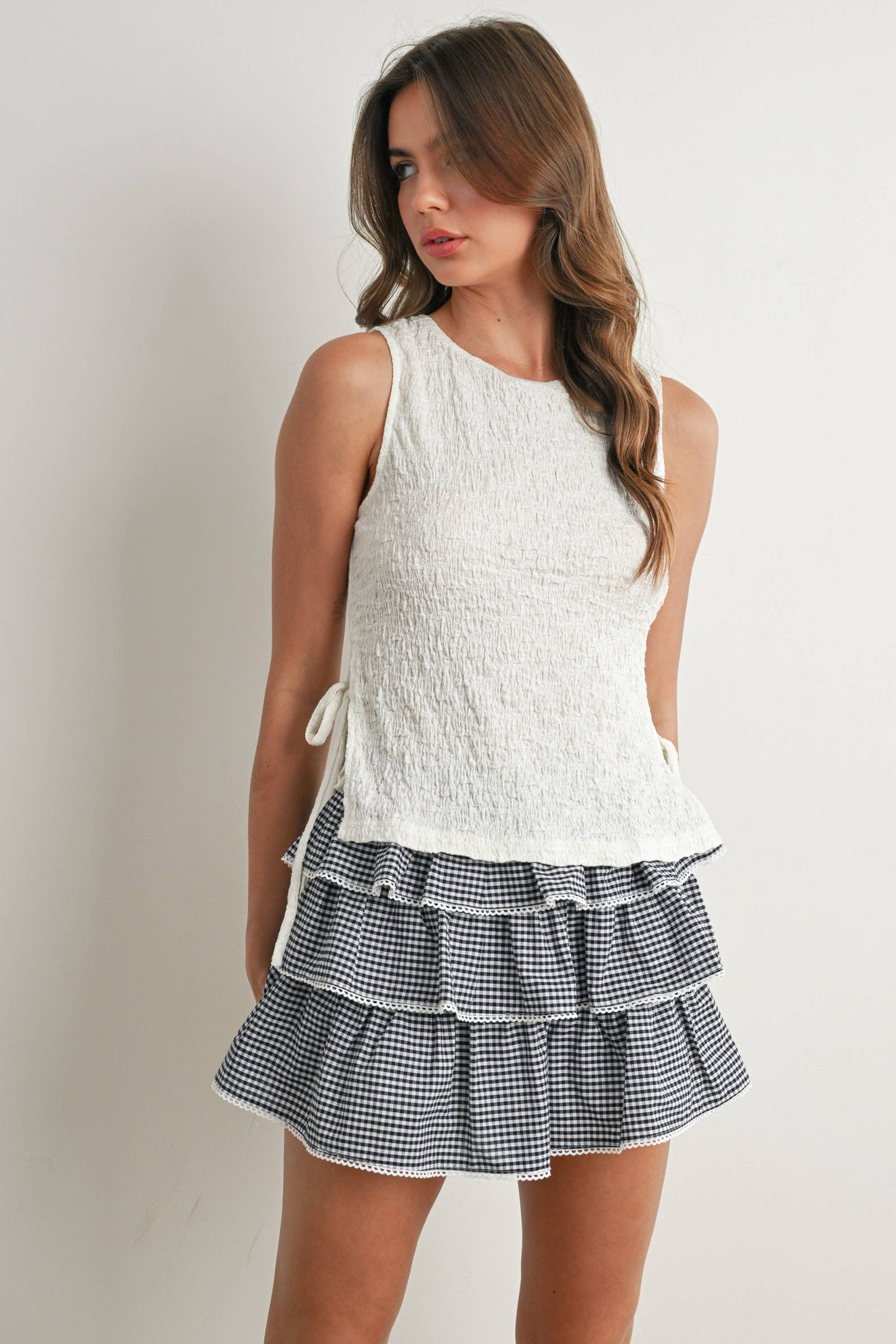 Crimson Texture Tie-Top: Black / M