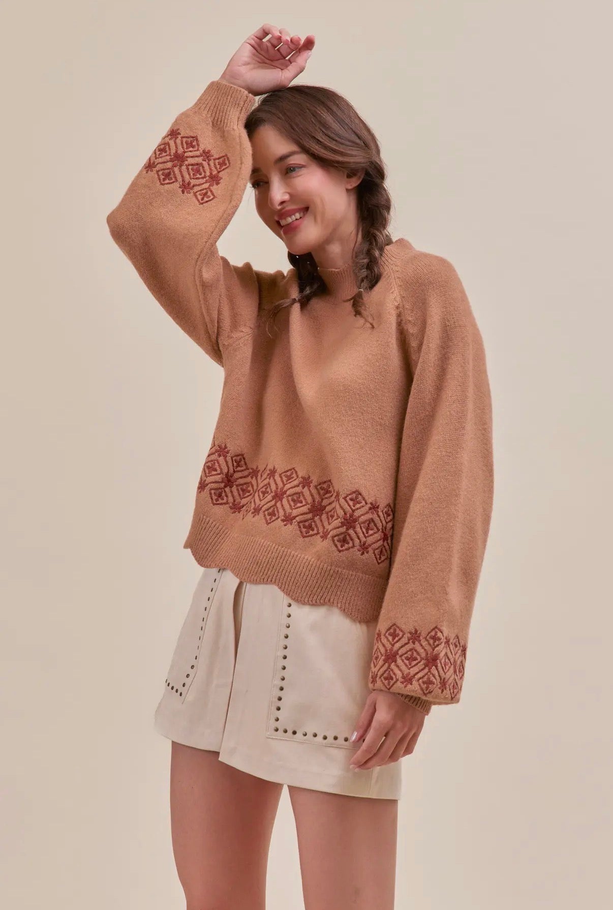 Scalloped Mock Neck Sweater