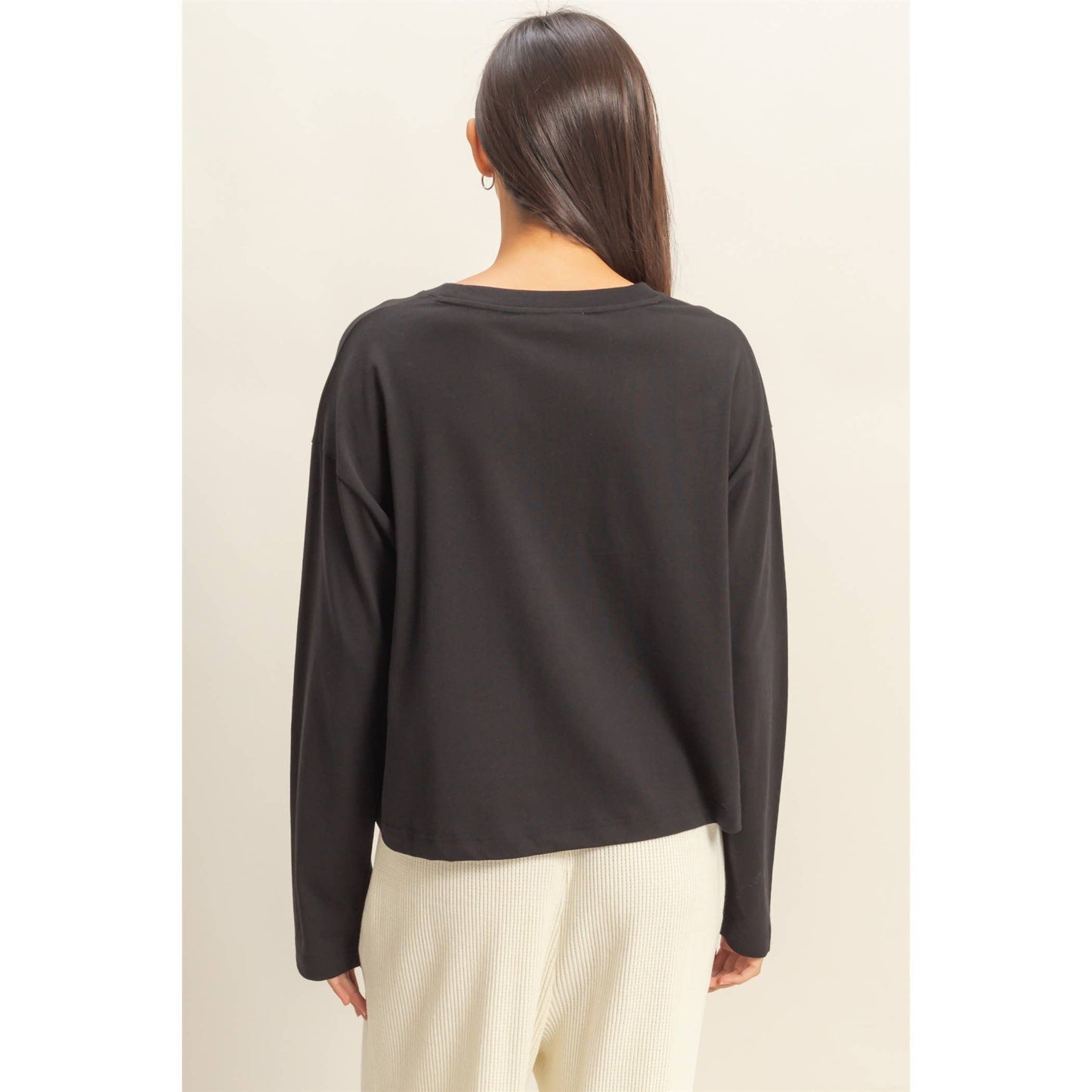 Wide Long Sleeve T-Shirt: BLACK