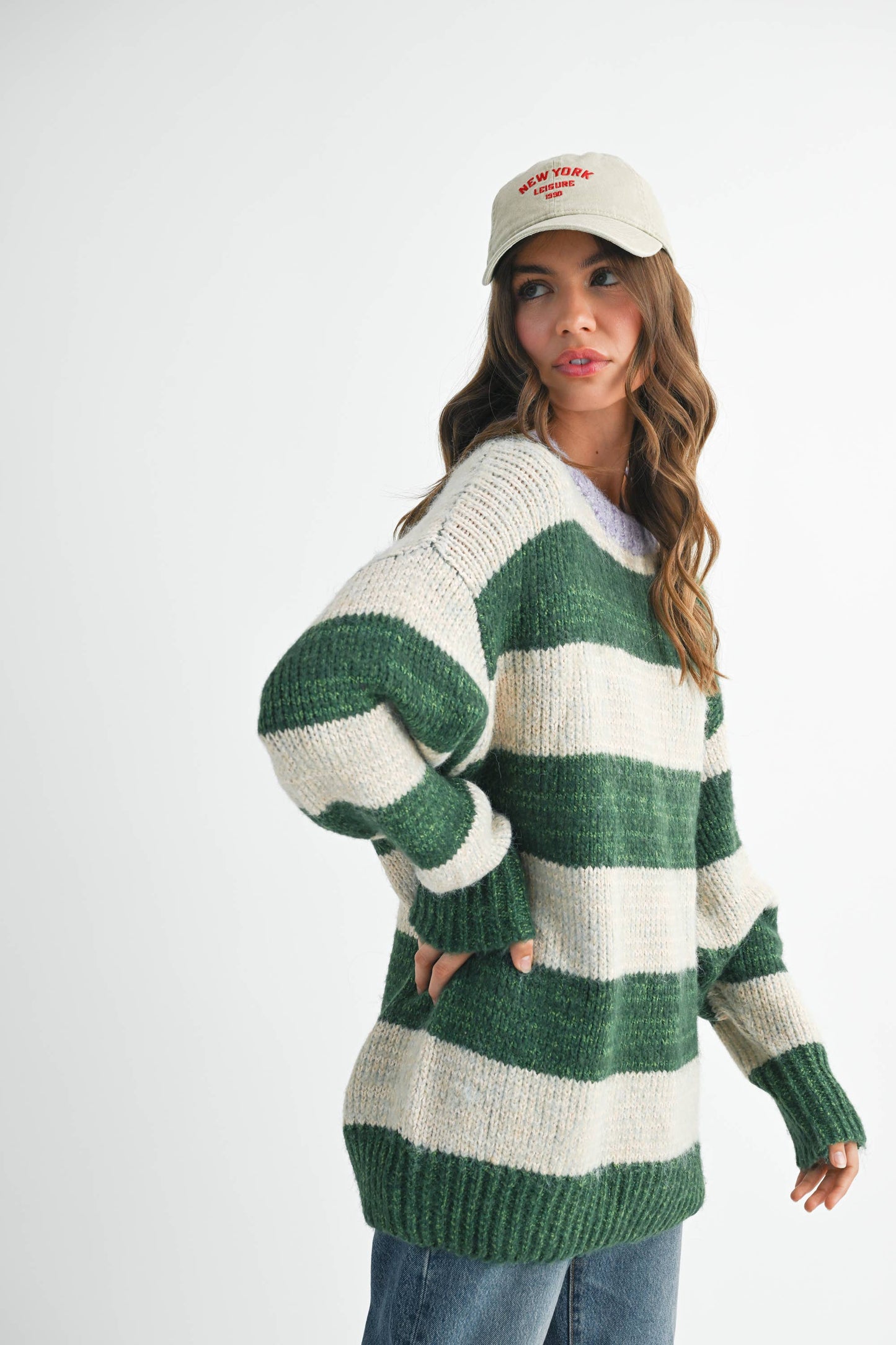 Oversized Striped Sweater: Green