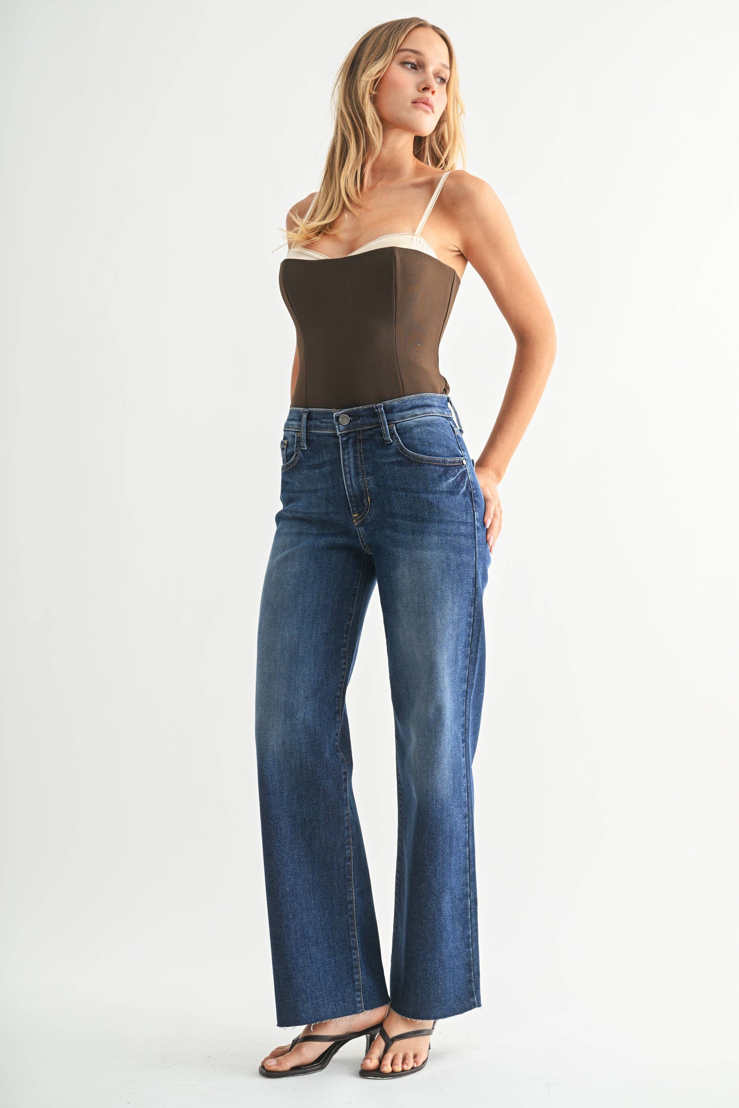 Slim Palazzo w/ Scissor Cut Hem - DARK DENIM
