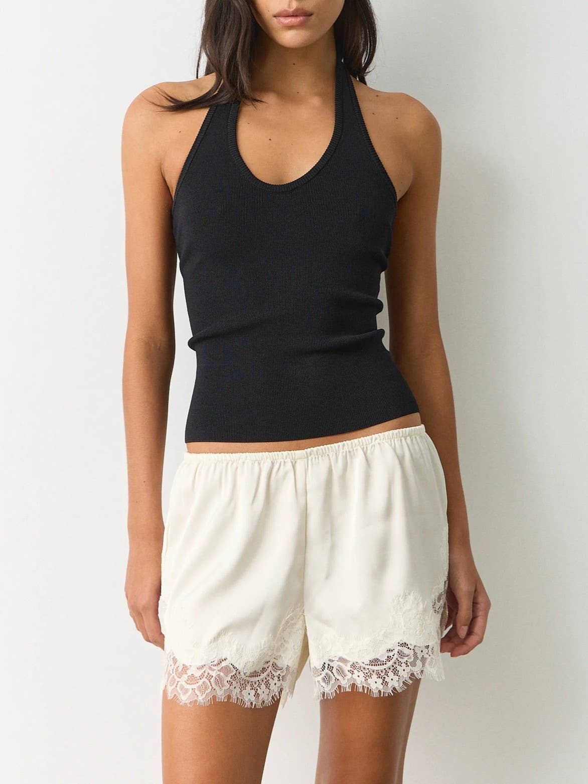 Silky Satin Lace Shorts: White