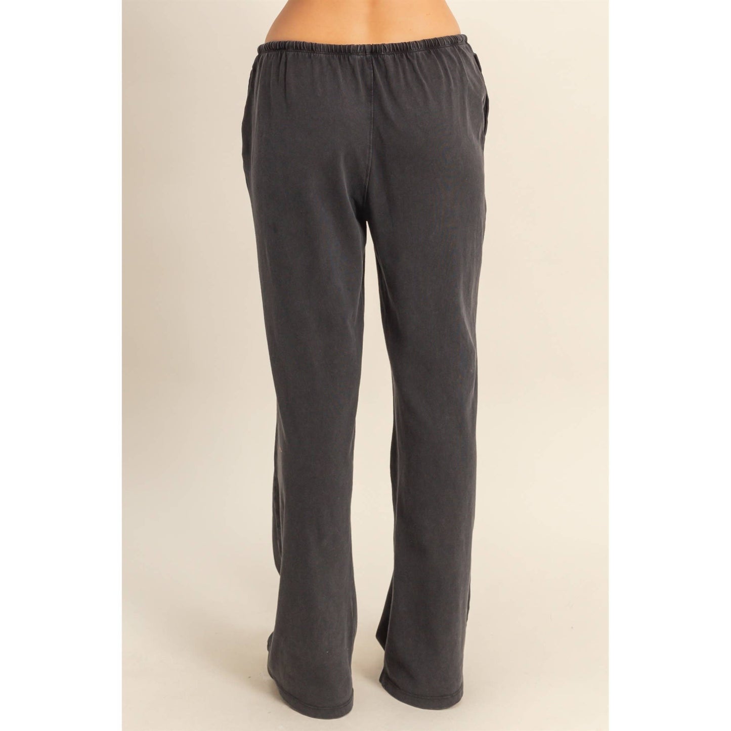 Mineral Washed Drawstring Waist Relaxed Pants: BLACK
