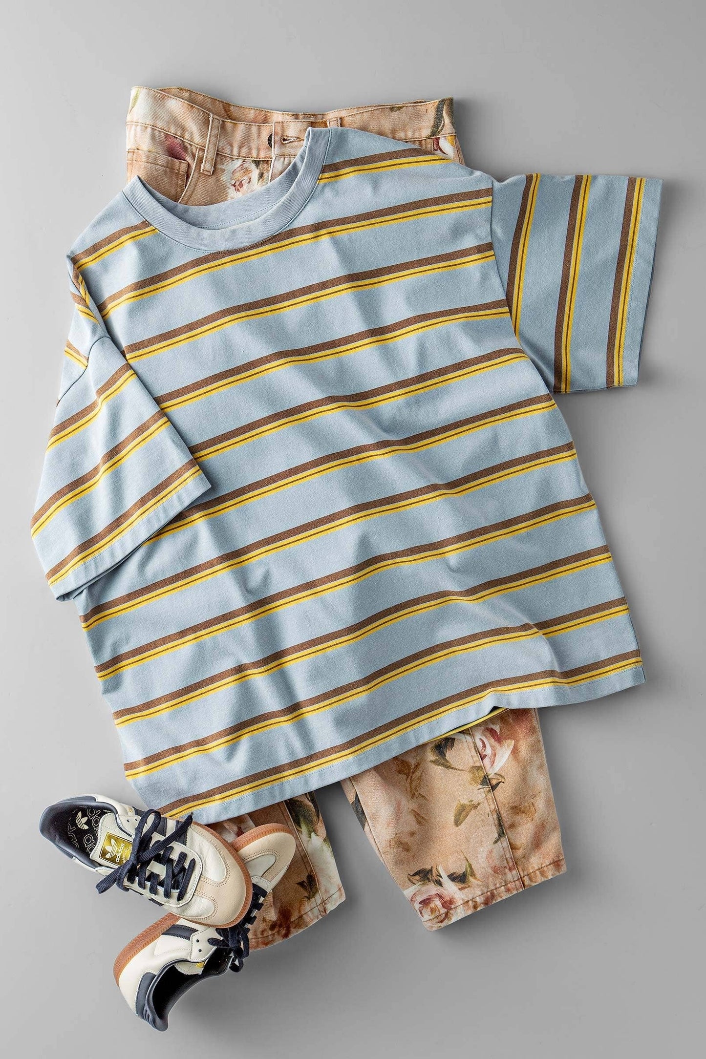 Oversized Striped Western Relaxed Fit Tee: BLUE BROWN