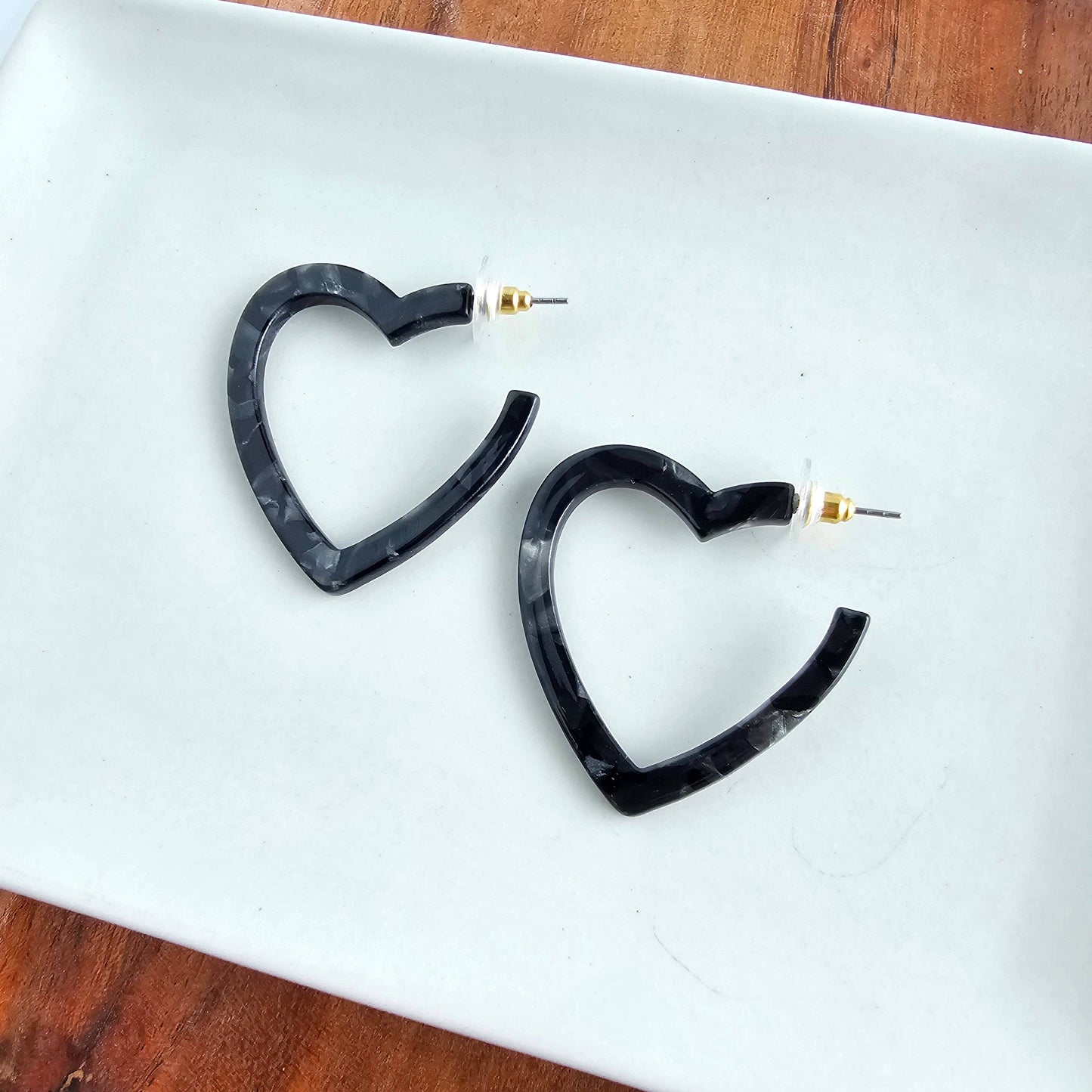 Heart Hoops - Black // Valentine's Earrings