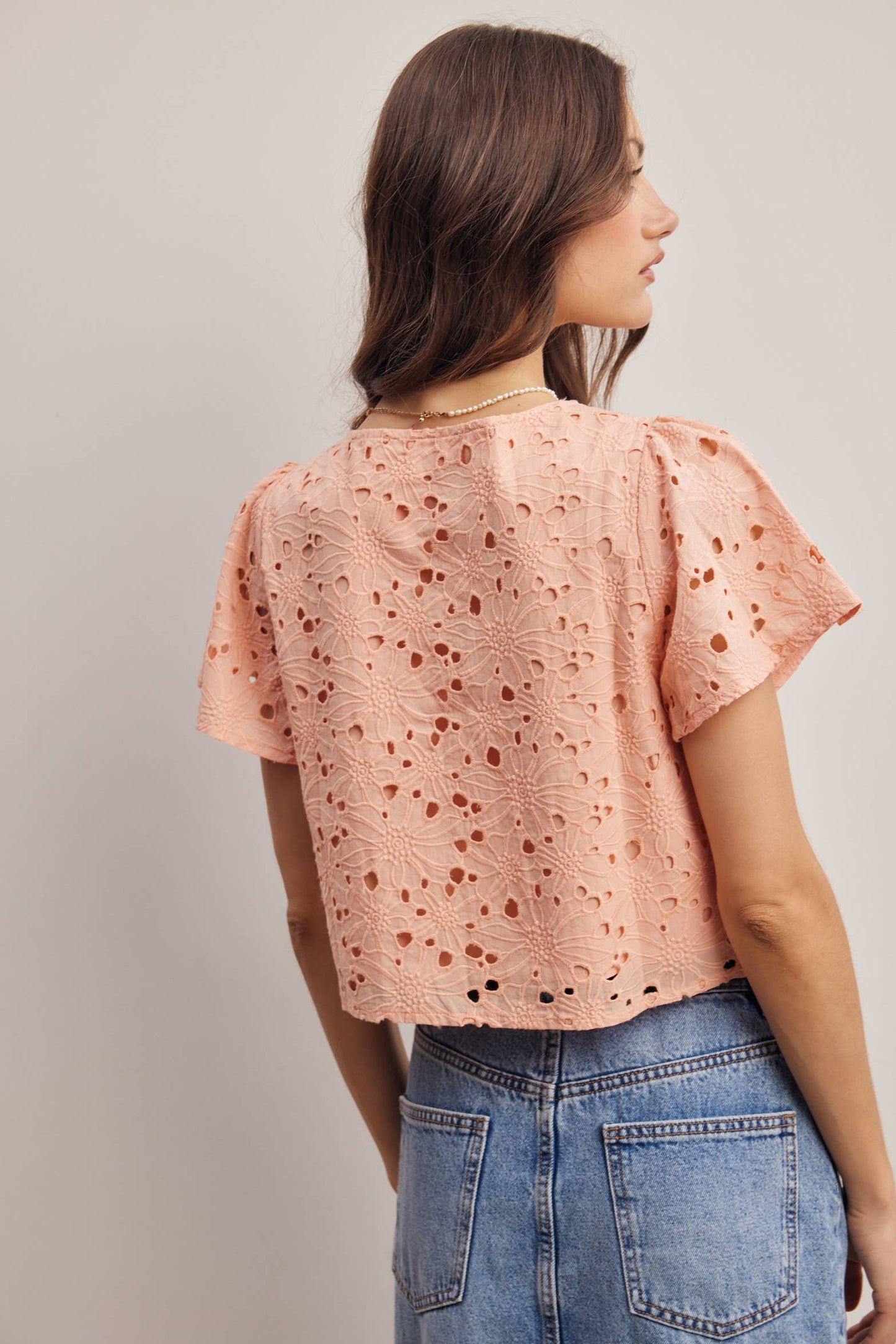 Eyelet Tie-Front Lined Cotton Top: Ivory