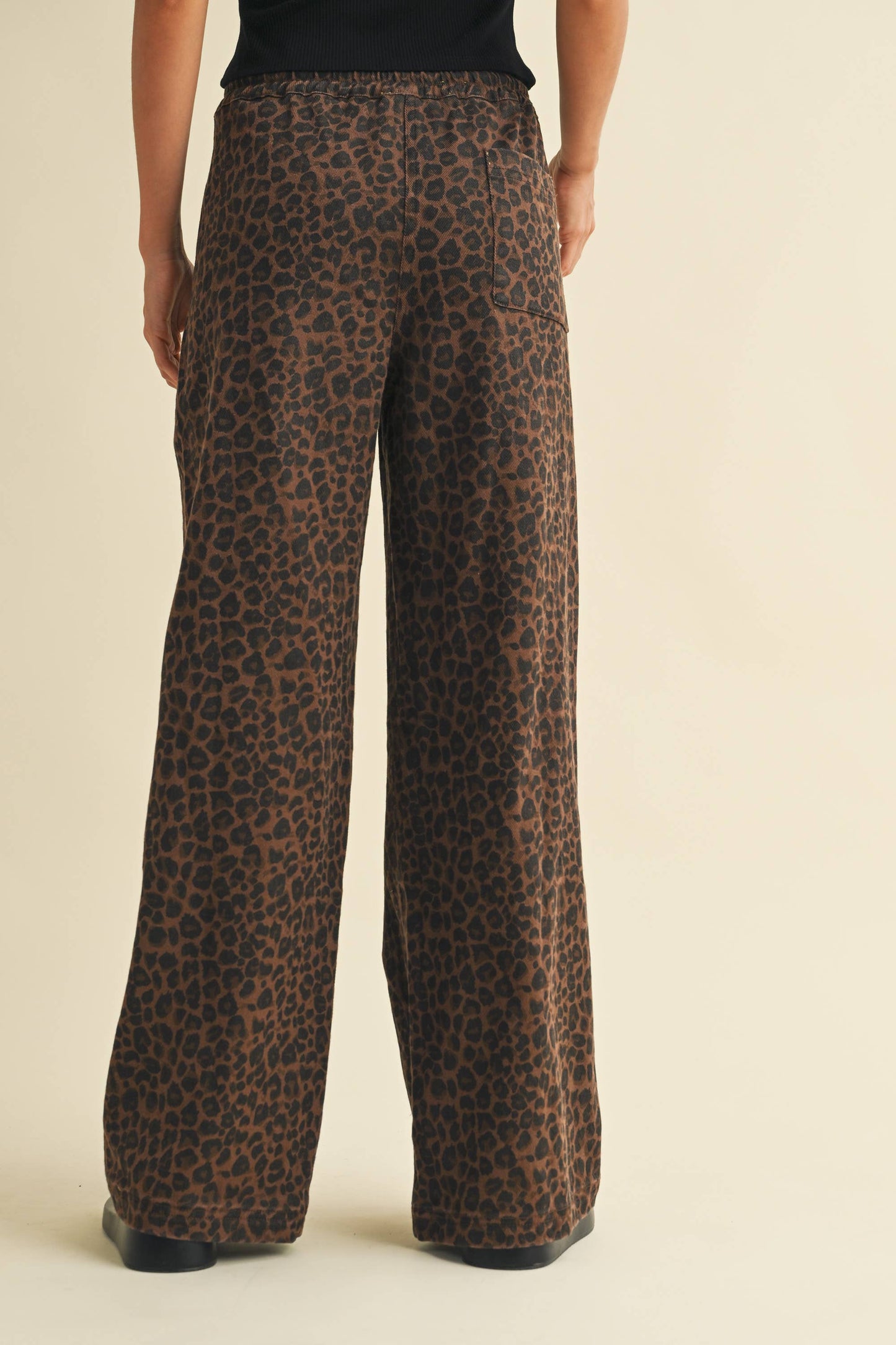 LEOPARD PRINT WIDE DENIM TRACK PANTS