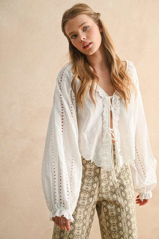 EMBROIDERY DETAIL LONG SLEEVE BLOUSE