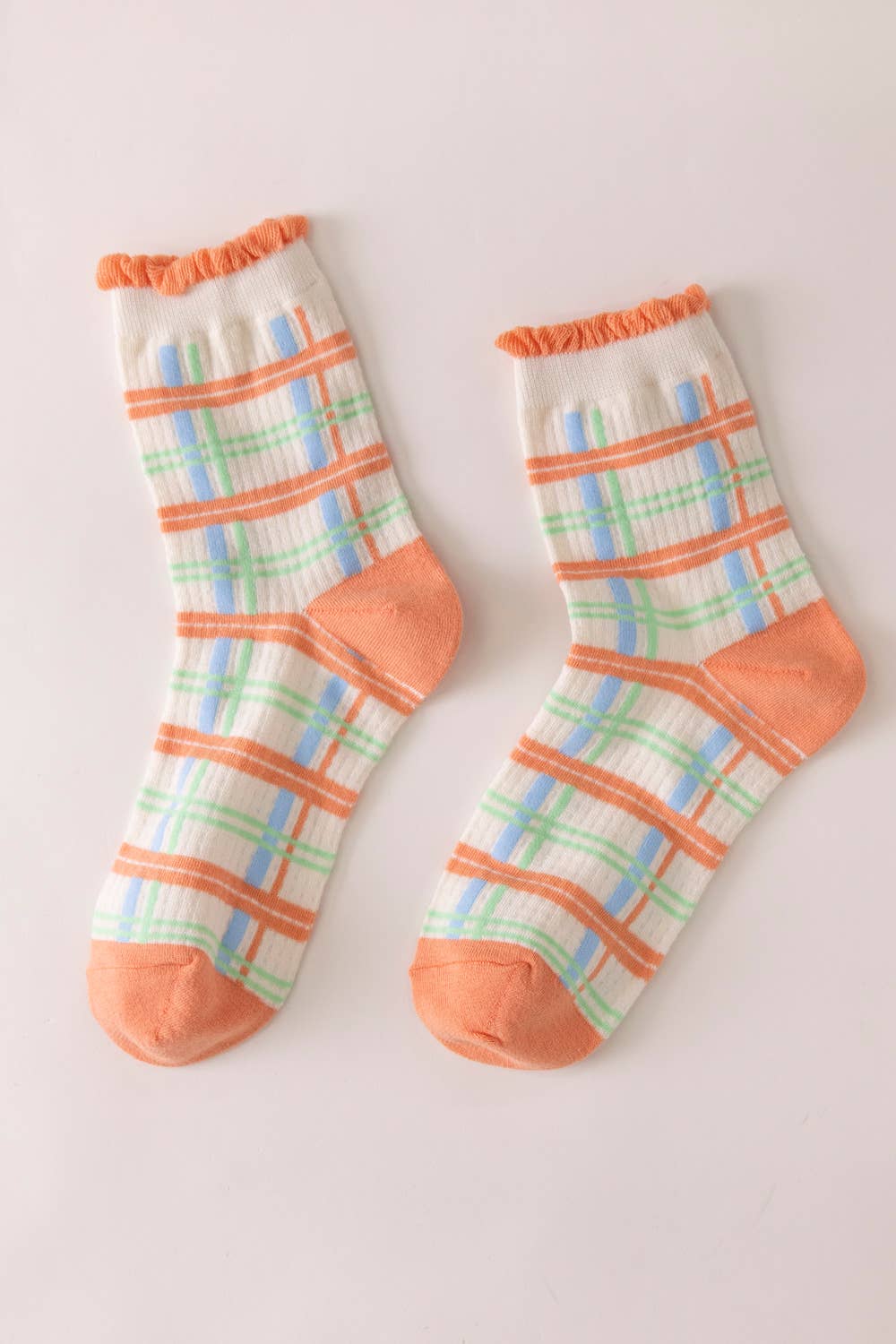 Multi Color Plaid Crew Socks: ORANGE