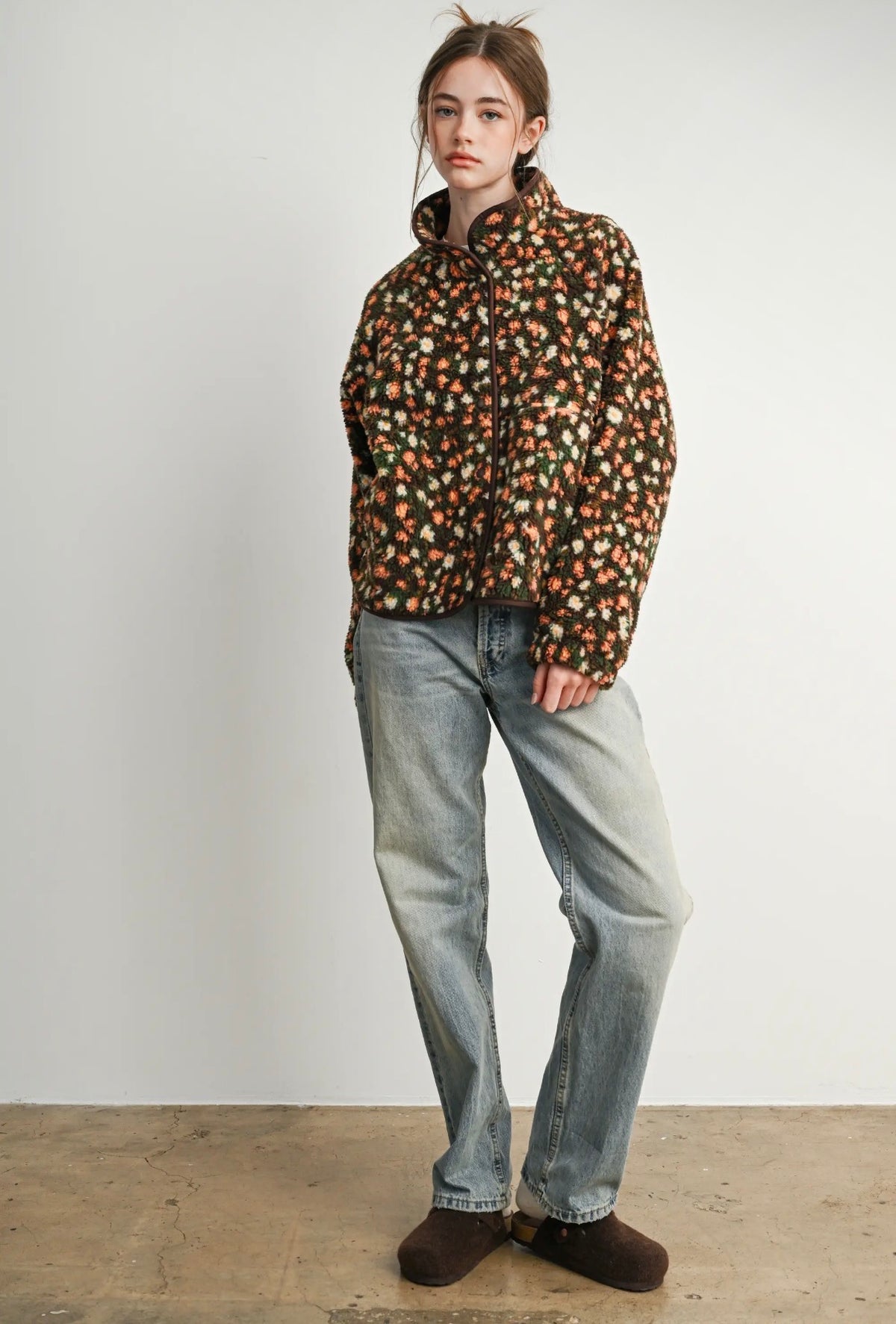 Floral Sherpa Fleece Snap Jacket