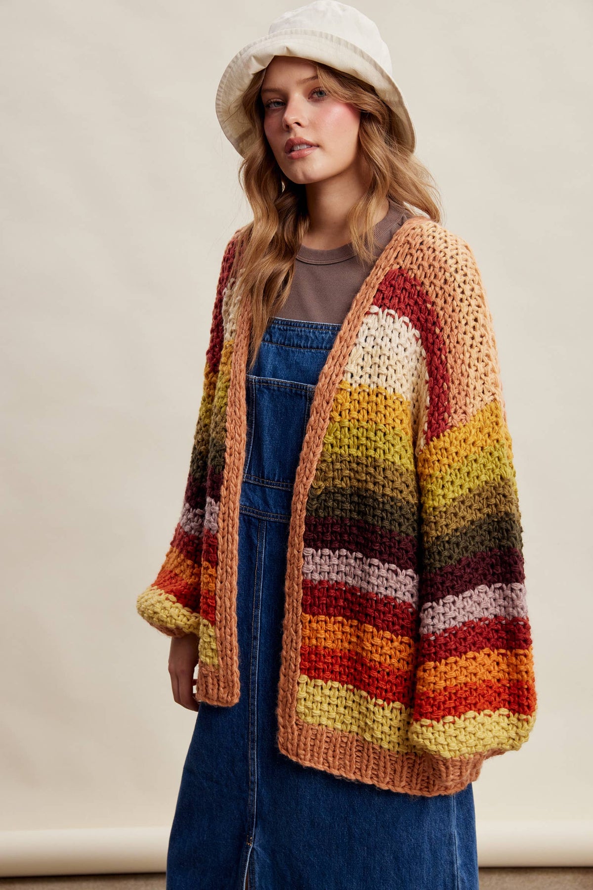 Rainbow Hand-Crochet Open Cardigan: Autumn