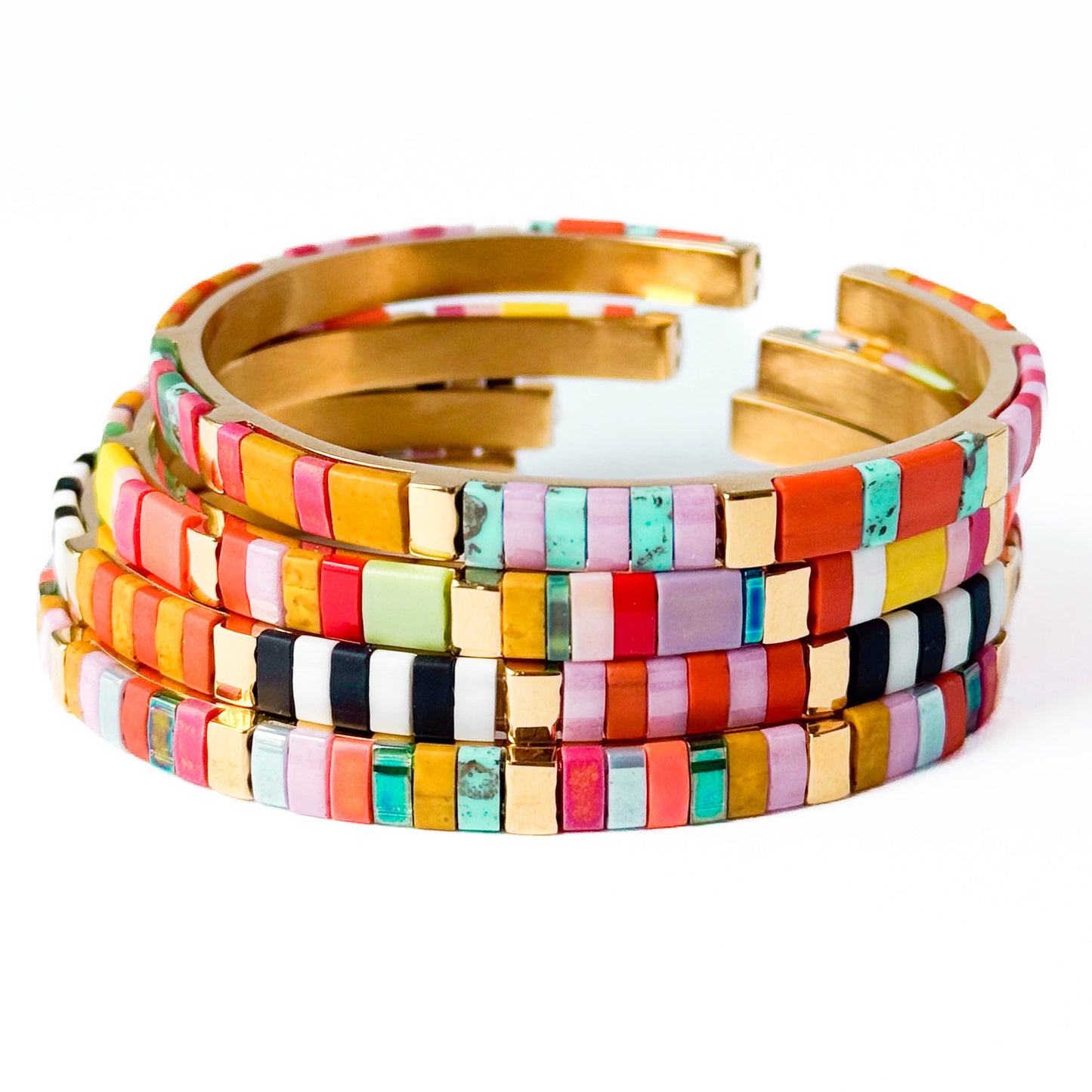 Colorful Tila Bead Cuff Gold Plated Adjustable Bracelet: Tulum