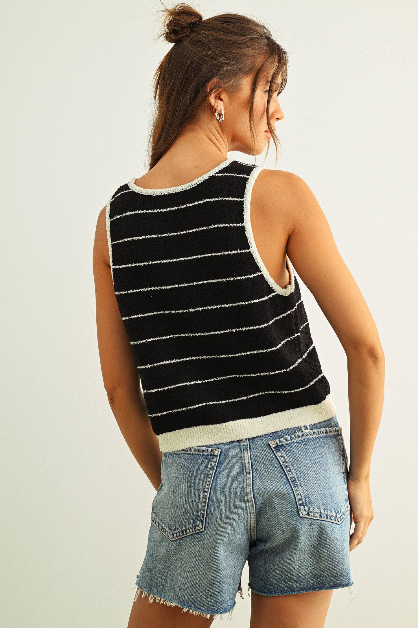 PINSTRIPED KNITTED TANK: BLACK