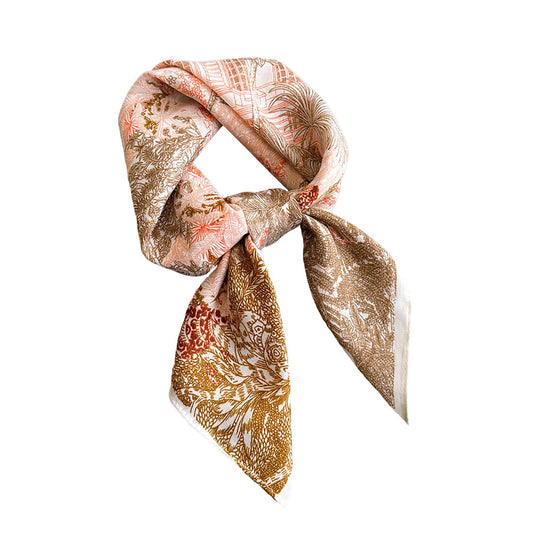 Vintage Landscape Print Square Scarf: Mauve
