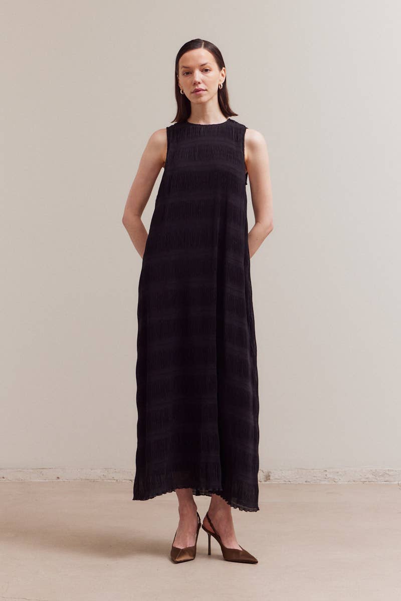 PRE ORDER- ships 11/15 PLEATED CHIFFON DRESS: CHOCOLATE