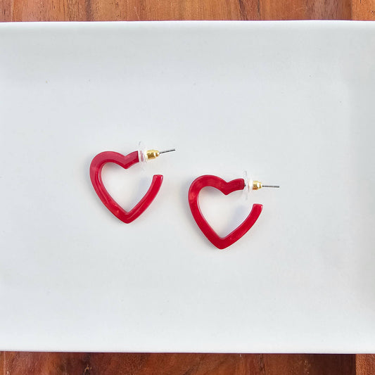 Mini Heart Hoops - Red // Valentine's Day Earrings, Jewelry