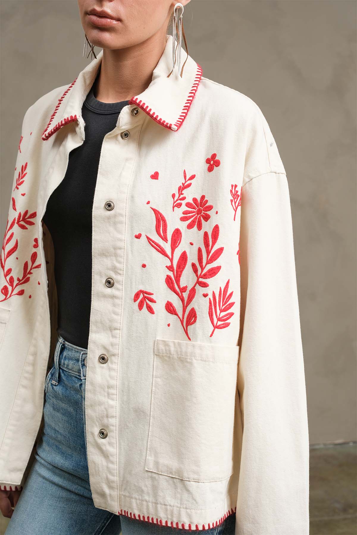 Embroidered Folk Jacket: CREAM