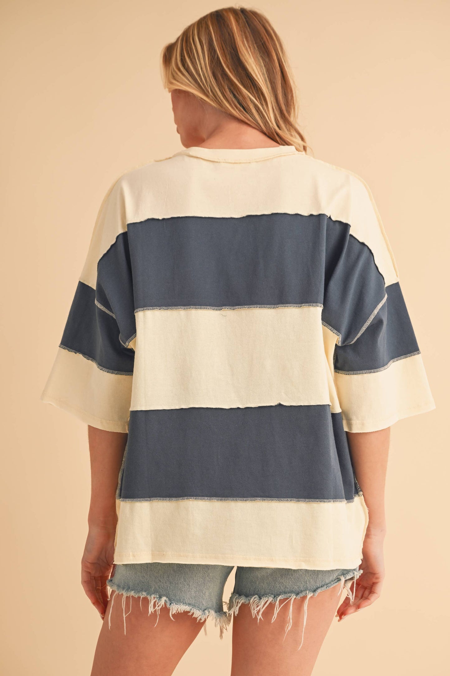 Polly Color Block Top: Navy