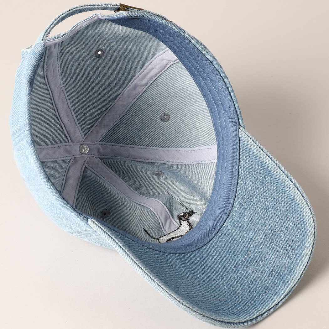 Dachshund Dog Embroidered Denim Baseball Cap: Light Denim