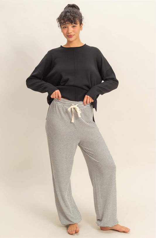 Striped Drawstring Lounge Jogger Pants: WHITE/BLACK