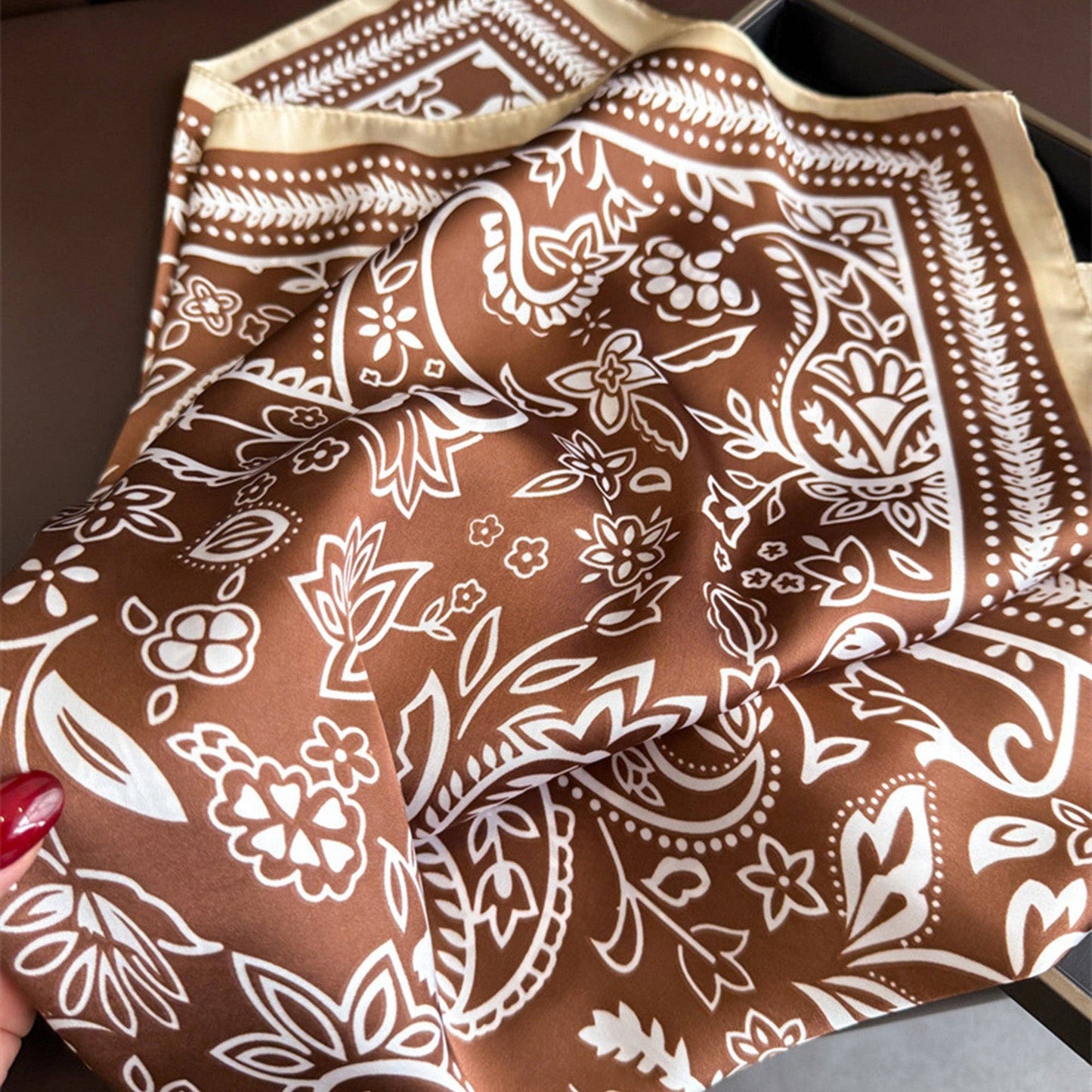 Satin Scarf with Classic Paisley Print: Brown
