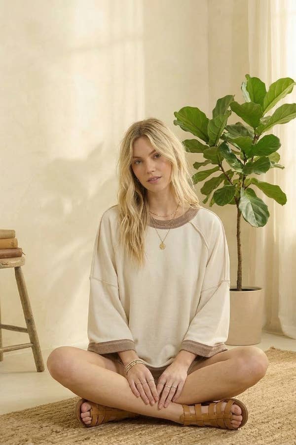 Mineral-Washed Oversized French Terry Top: IVORY