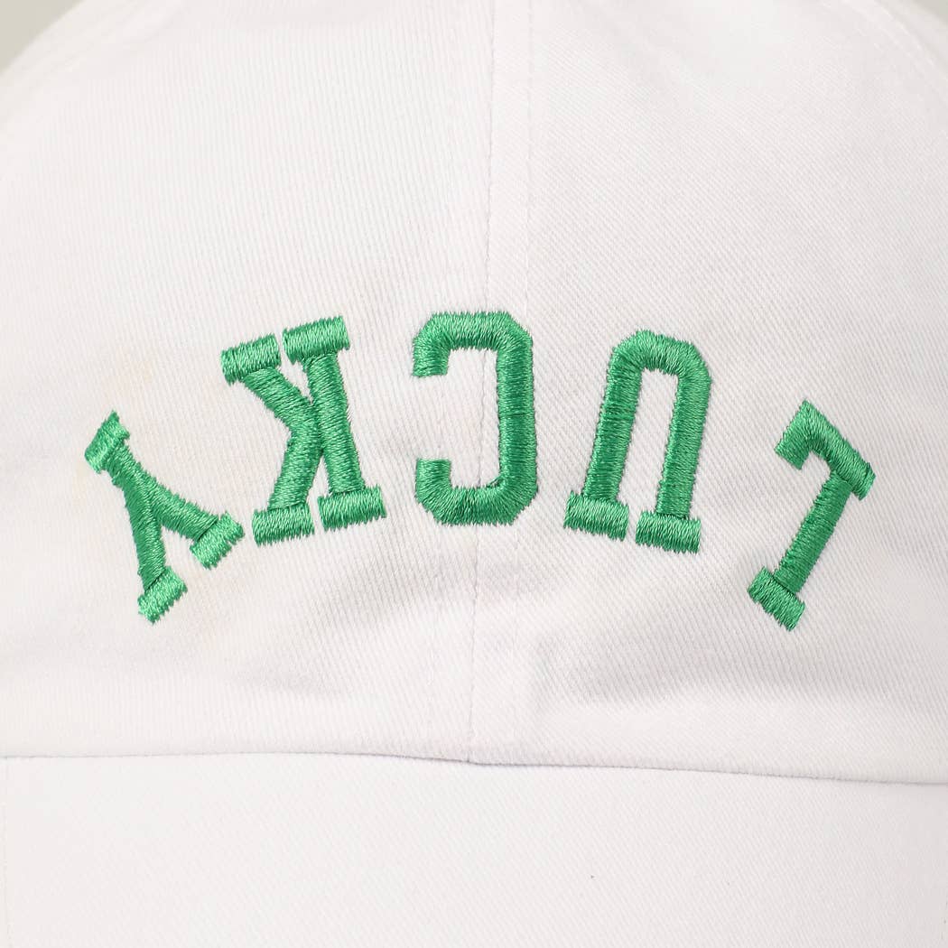 LUCKY Upside Down Embroidery Baseball Cap: White
