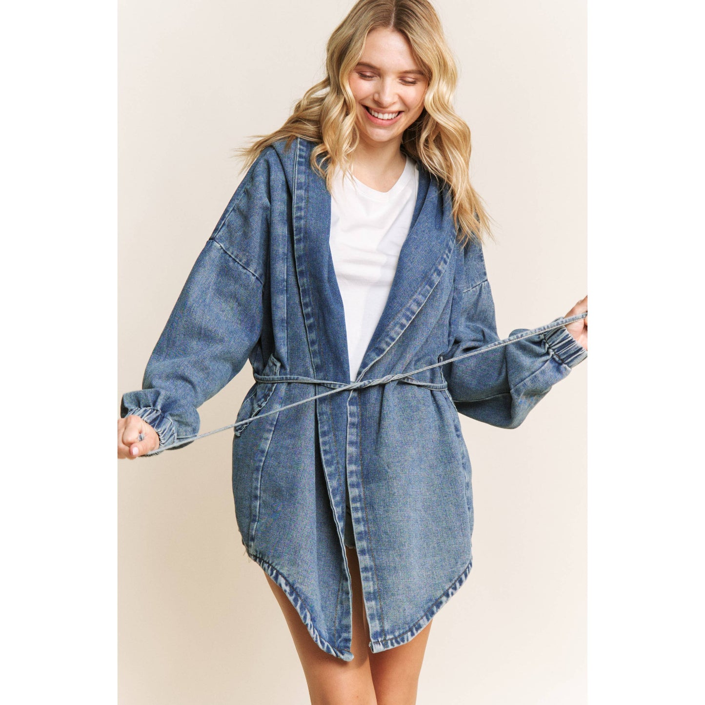 VINTAGE DENIM WASHED HOODED COAT SHACKET: Medium Denim