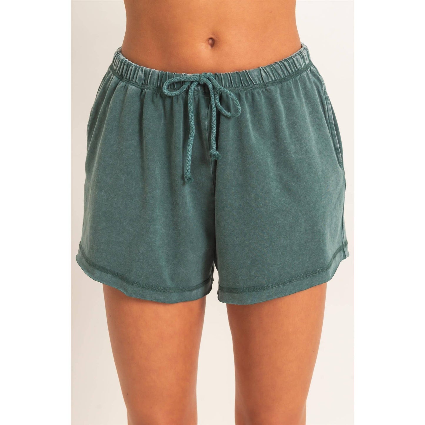 Mineral Wash Long Sleeve Raw Edge Top & Shorts Set: BLACK