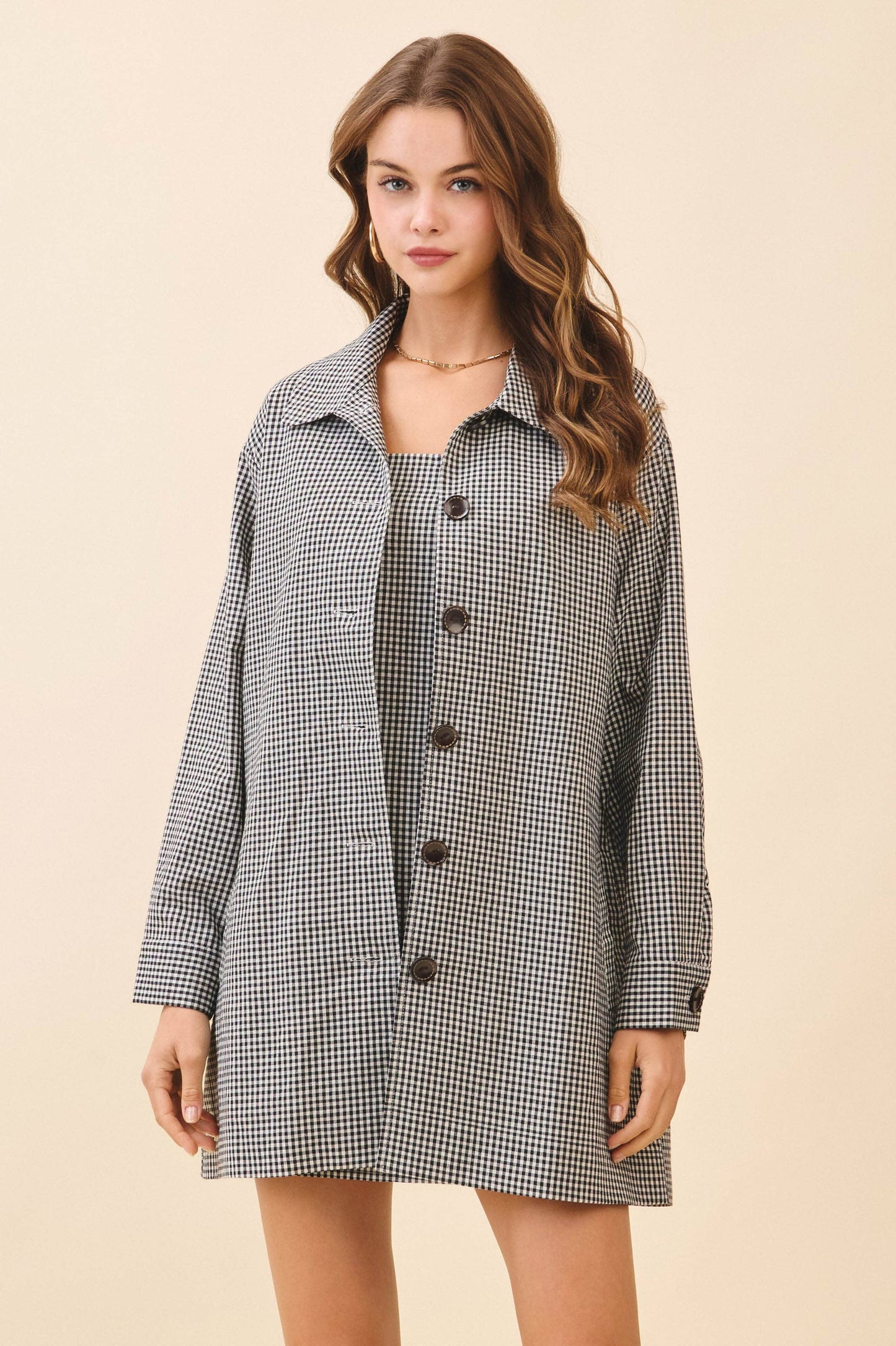 Gingham Button Down Oversized Fit Jacket
