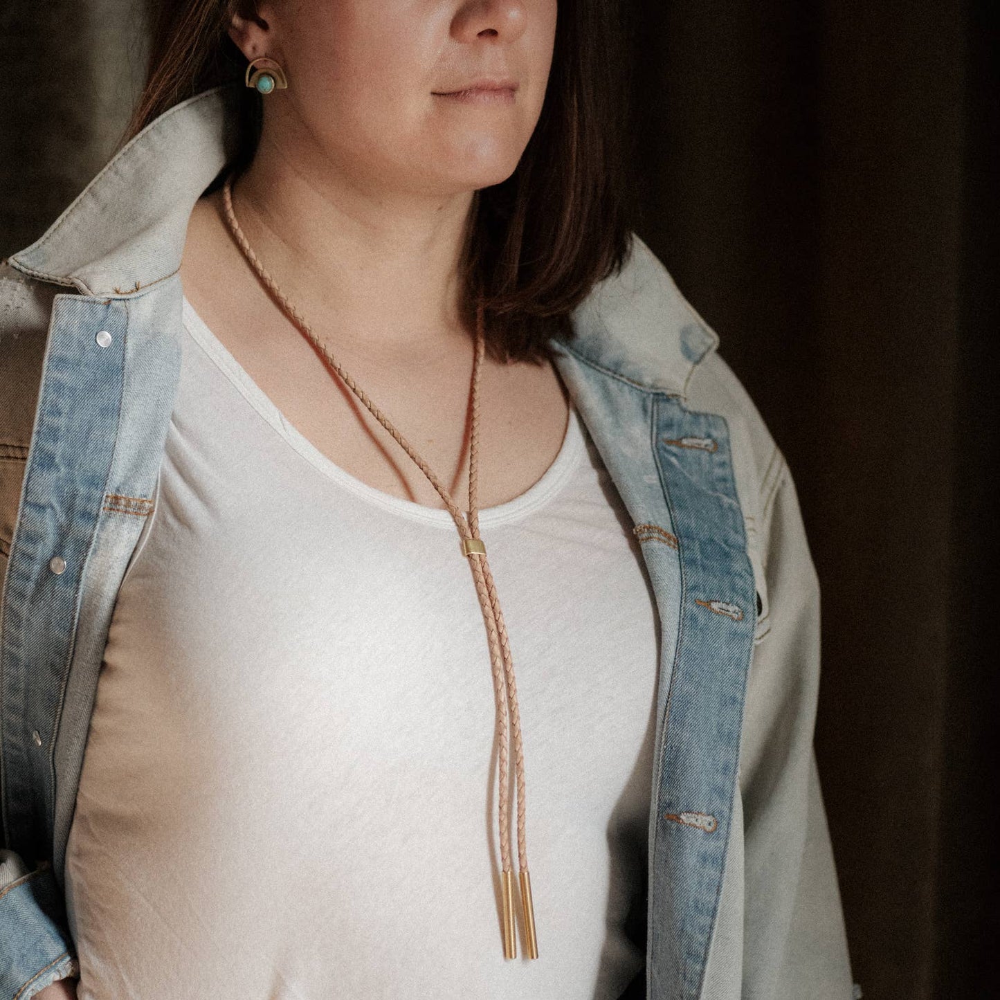 Carlile Bolo Tie: Dark Brown / Braided / Pearl